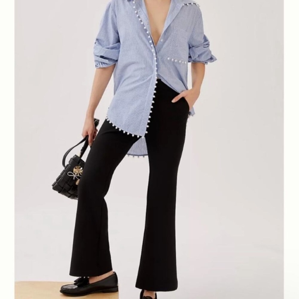 Anthropologie Exquise Sleek Flare Pants Black Office Career Size XS minimalist